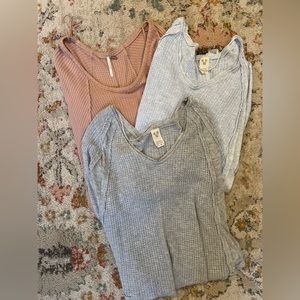 Three (3) Free People Waffle Knit Tops